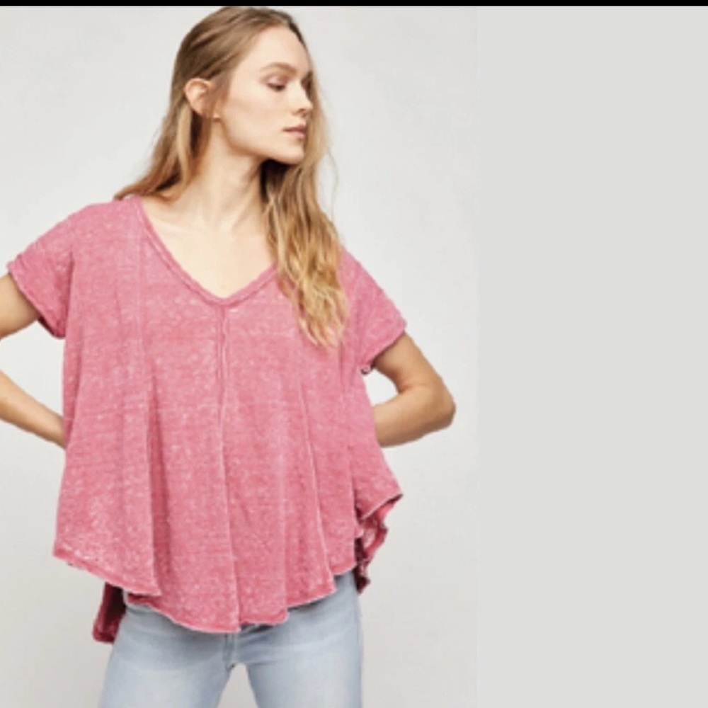 Free‎ People We The Free Pink Slouchy V Neck Raw Hem Tee Small